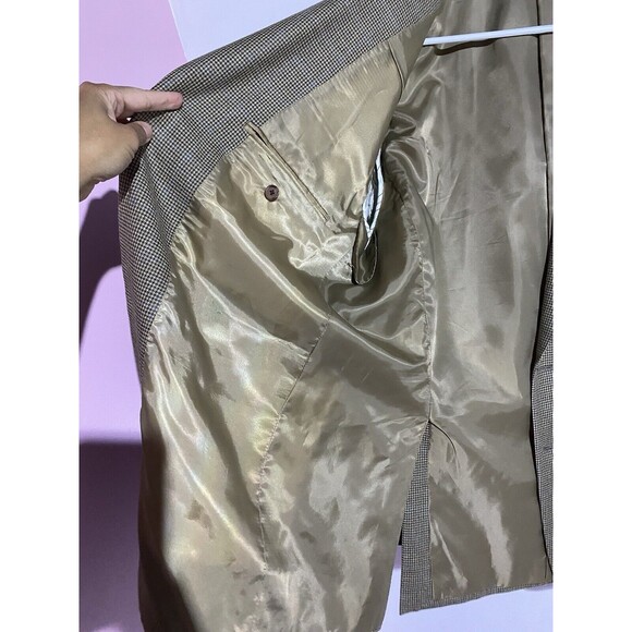 Ralph Lauren Blazer Mens 44L Tan Houndstooth Silk Wool Windowpane Plaid Office - Picture 9 of 15